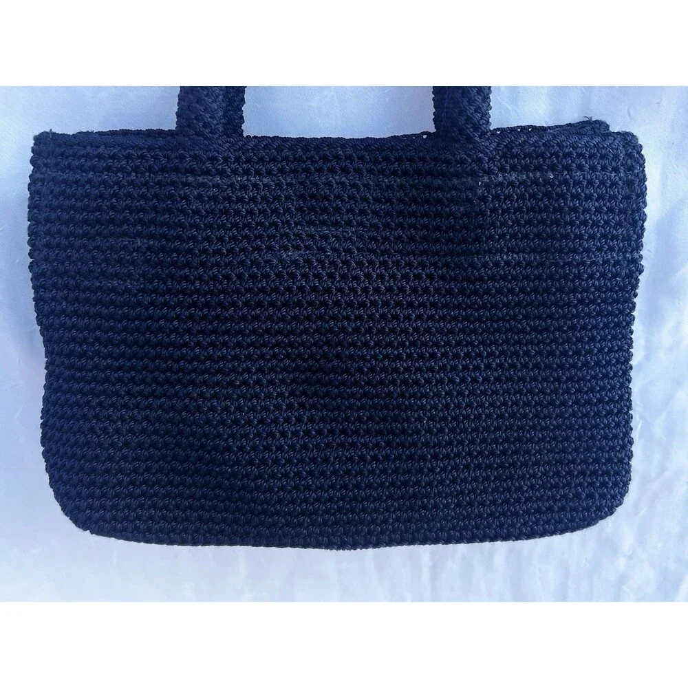 The Sak Navy Blue Crochet Zip Top Shoulder Bag Purse Casual Granny Grandma Core